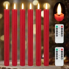 Flameless Taper Candles with Remote Timer, 9.6" Red Real Wax Flickering Batte...