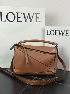Loewe Puzzle small Crossbody Shoulder Bag Tan Grained Calfskin Silver Hardware