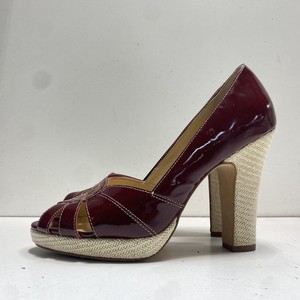 Cole Haan Burgundy Patent Leather Espadrille Platform Peep Toe Pumps Size 8.5 B
