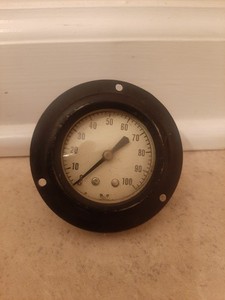Vintage Industrial Pressure Gauge, 0 To 100 Psi, 2 Inch Dial, Metal