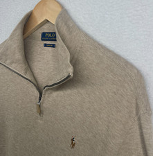 POLO RALPH LAUREN Sweater Mens M Estate Rib 1/4 Zip Pullover Jumper Cotton Brown