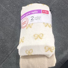 Wonder Nation Toddler Girls Tights Cotton 2 Pair Multicolor Beige 6-18M