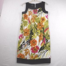 Alyx Floral Sleeveless Sheath Dress Black Contrast Trim Size 10 Orange Green