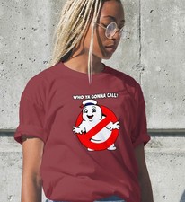 Maroon Red Who Ya Gonna Call Ghostbusters Marshmallow Man Mens T Shirt MEDIUM
