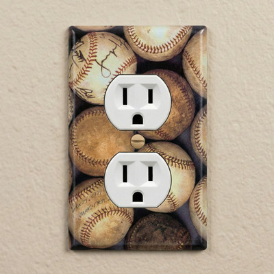 Throwback Baseballs Outlet Wall Plate Cover Switchplate Sports Power Seam NEW