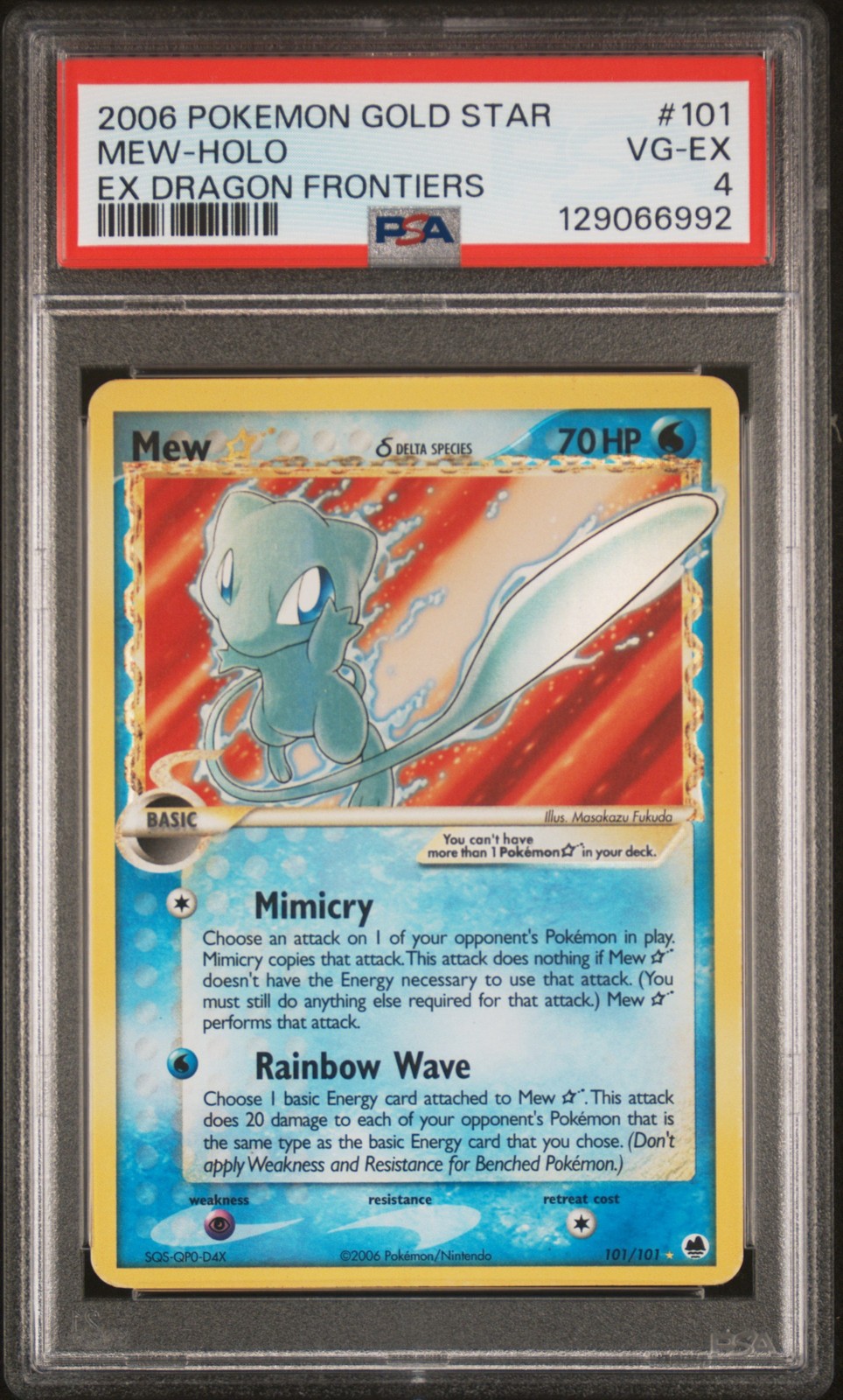 Pokemon Mew Gold Star Holo EX Dragon Frontiers 101/101 PSA 4