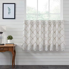 Frayed Lattice 36 In. W X 36 In. L Light Filtering Tier Window Panel in Oatmeal