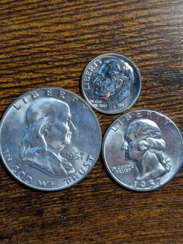 1957 Franklin, Washington & Roosevelt Uncirculated  90%  Silver Lot