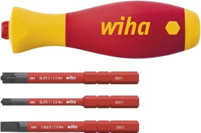 WIHA Isolierter Schraubendreher Set 4-teilig Rot SoftFinish SlimVario, Kreuz