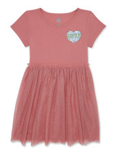 Wonder Nation Girls Pink Heart Love Tutu Dress Short Sleeve 6/6X