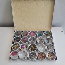 Storage Organizer 20 Mini 1.25" Round Tin Boxes Beads Craft Glass Lid Metal Case