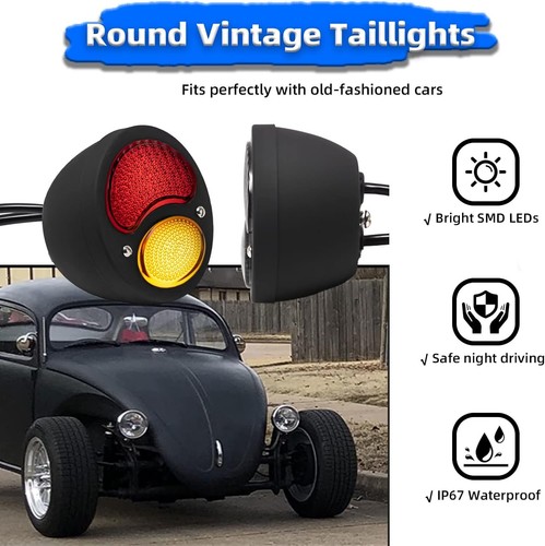 Vintage LED Tail Lights For Motorcycle Truck Classic Cars, Matte Black - Picture 4 of 9