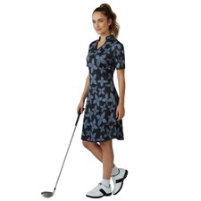 Ben Hogan Pixel Floral Dress Black Multi Small V-neck Short Sleeve Golf Sporty