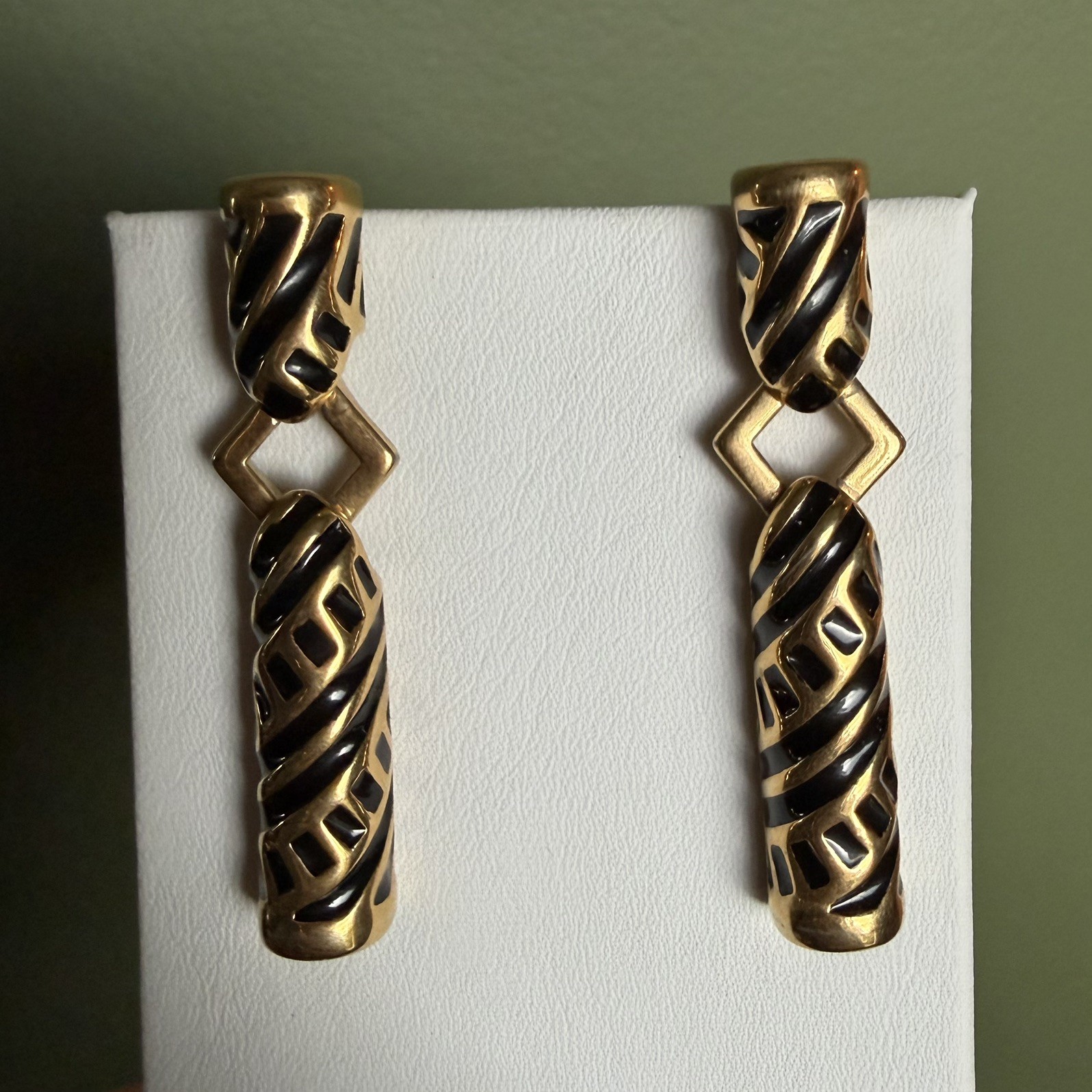 Vintage Monet Earrings Geometric Gold Tone Black Line Post Pierced Signed