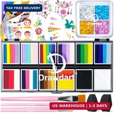 Drawdart Professional Face Painting Kit for Kids Adults, Rainbow Split Cake Face