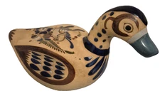 Vintage Tonala Mexico Hand Painted Folk Art Clay Pottery 10" Duck Artist Signed