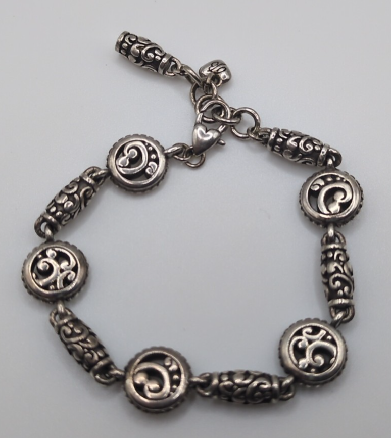 Brighton Contempo Silver Lattice Round Barrel Link Adjustable Bracelet