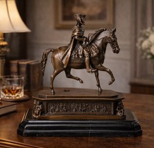 Bronzefigur Friedrich II Alter Fritz & Pferd  - Skulptur signiert & Marmorsockel