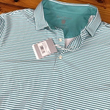 Hickey Freeman Polyester Blend Golf Polo Shirt Aqua Stripe Size L NWT MSRP 94