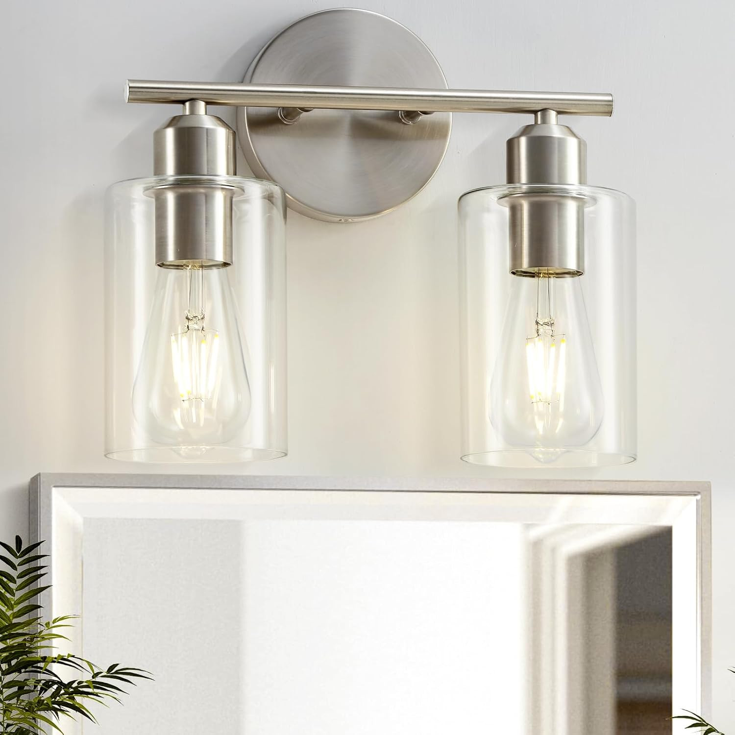 Bathroom Light Fixtures, 2-Light Brushed Nickel Vanity Lights, Modern Bathroom L