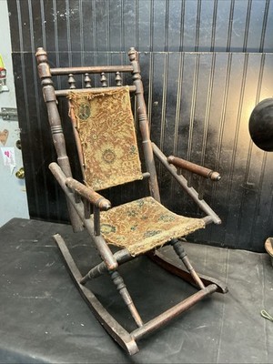 Antique Child s  Rocking Chair Made Around 1880.  Still Has Some Original Fabric