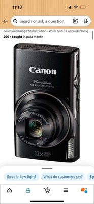 Canon PowerShot ELPH 360 HS Digital Camera 12X Optical Zoom, WiFi, Black