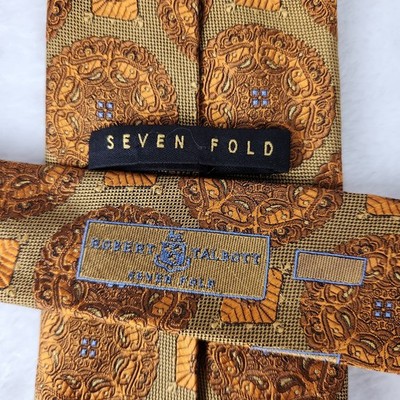 Robert Talbott Men's Seven Fold Jacquard 64'' XL Hand Made England 100% Silk Gold