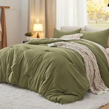 Size Comforter Set, Olive Green Soft Prewashed Bedding Queen 20 - Olive Green