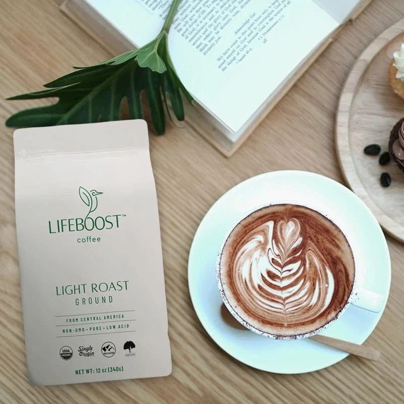 Lifeboost Organic Light Roast Ground Coffee Low Acid Non-GMO Pure 12oz Bag