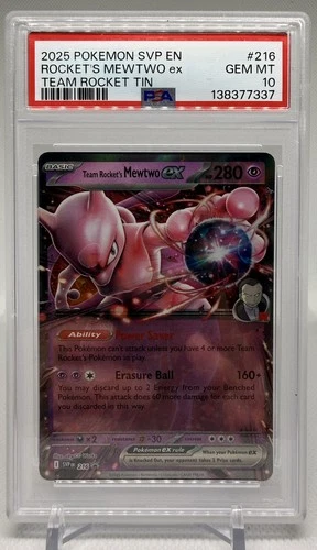 2025 POKEMON SVP BLACK STAR PROMO #216 ROCKET'S MEWTWO ex TEAM ROCKET TIN PSA 10