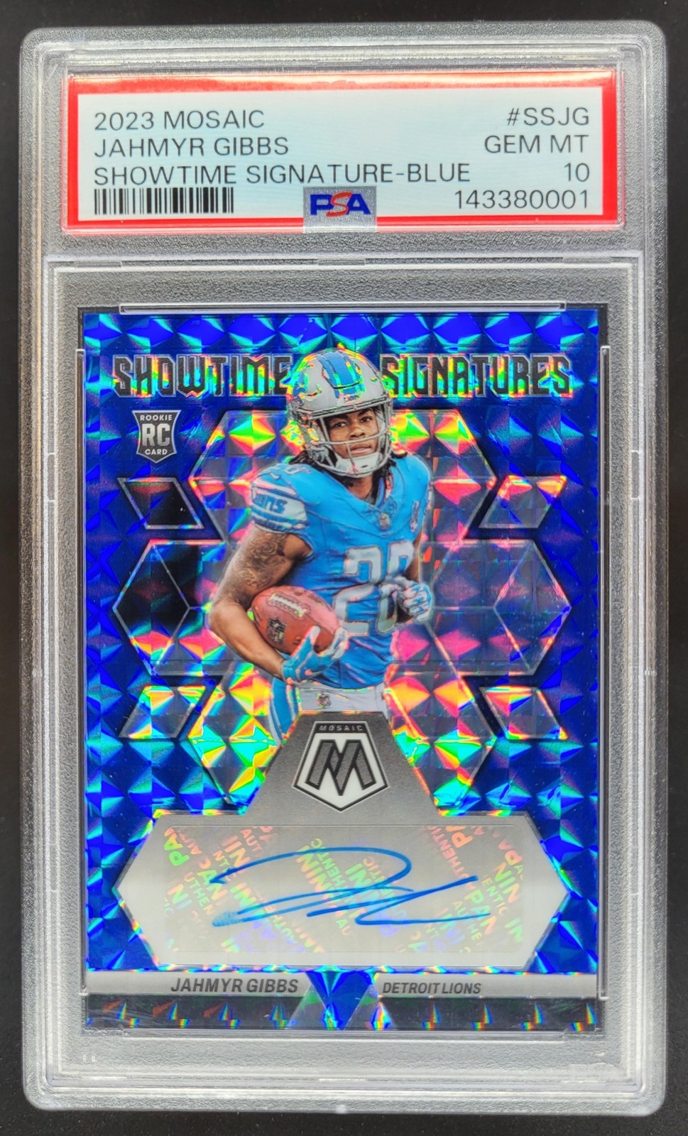 Jahmyr Gibbs Panini Mosaic Showtime Signature #SSJG Blue