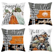 Fall Pillow Covers 18x18 Set of 4 18" x 18" Pack of 4 Black Pumpkin Scarecrow