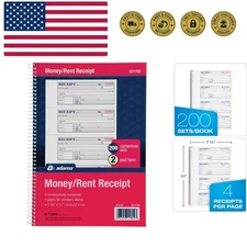 Elegant 2-Part Carbonless Money & Rent Receipt Book - 200 Sets - 7-5/8" x 11"