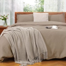 Duvet Cover Set Queen Size 100 Cotton,Khaki Waffle Weave Soft and Breathable...