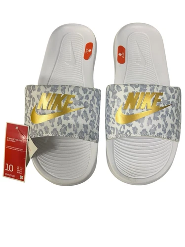 Sandali donna Nike Victori One Print bianco oro grigio slide taglia 10 donna