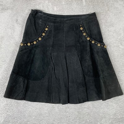 Mark Alan Suede Leather Mini Skirt Womens Large 10 Black Western Studded Flared