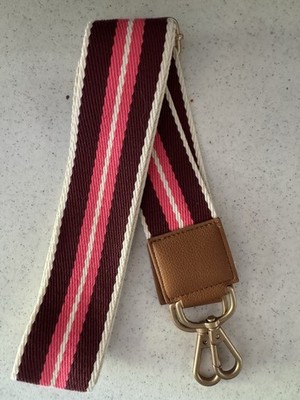 Thirty One Mix & Match Crossbody Strap in Mulberry & Pink Stripe Gold Hardware