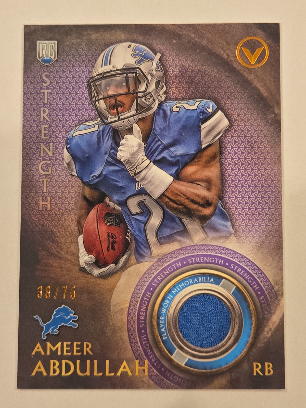 2015 Topps Valor "AMEER ABDULLAH" #VRR-AA Rookie Relics Strength #38/75 LIONS
