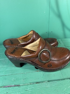 BORN Leather Slip-on Clogs Shoes With Buckle W6332 E7 - US Women s 6