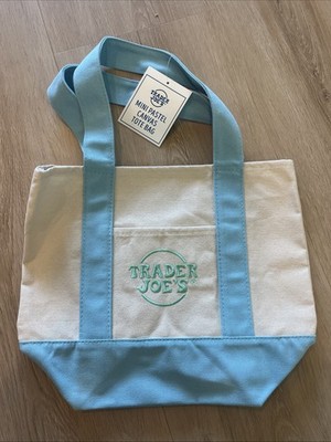TRADER JOE'S MINI PASTEL CANVAS TOTE BAG BLUE EASTER NWT  FAST SHIP  