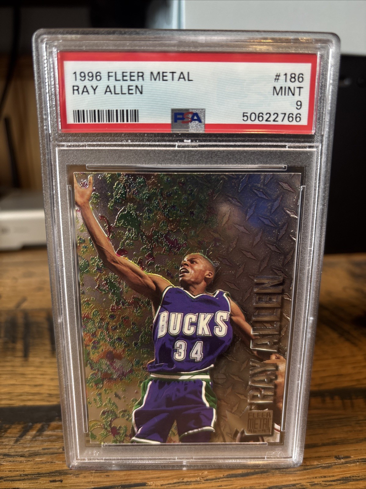 Ray Allen 1996 Metal #186 RC NBA Bucks / Heat / Celtics PSA 9