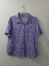 PATRA Size 16/18 Lilac White Cotton Floral Short Sleeve Blouse