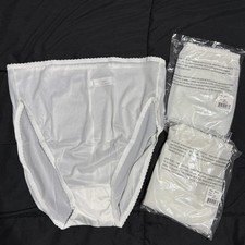 3 Pair Vintage Bali 26211 White Nylon Satin High Cut Bikini Panty Size 7 New