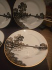 4 ANTIQUE MORIMURA NIPPON 8" Plate White Black & Gold JAPANESE FARM SCENE PLATE — photo 4