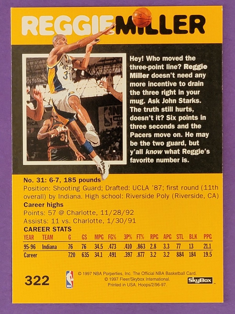 Reggie Miller 1996-97 SkyBox #322 SLAM Indiana Pacers | eBay