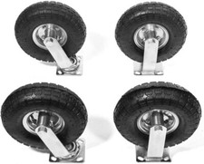 4Pcs 10" Pneumatic Air Tire Wheel 2 Rigid + 2 Swivel Cart Caster Black Durable