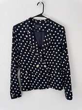 FRNCH MEDIUM Navy Dotted Crop Blazer Jacket Classic French Paris Preppy Timeless