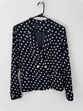 FRNCH MED Navy Polka Dot Crop Blazer Jacket Classic French Paris Preppy Timeless