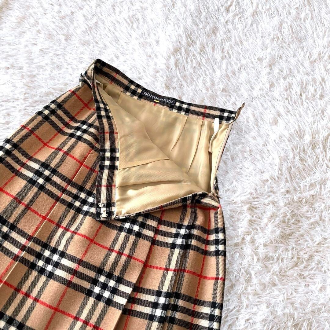 Burberry Pleated Skirt Nova Check Wool C-TK83 Color Beige Size-L