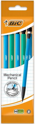 Bic Mechanical Pencils with Eraser HB 0.7mm Nib Pack of 5